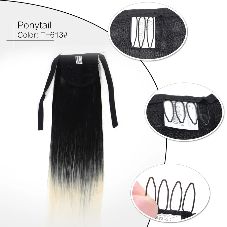 Neitsi 22 ''конский хвост длинный прямой зажим в синтетические шиньоны высокотемпературные волокна волос для женщин 5 цветов Avaliable