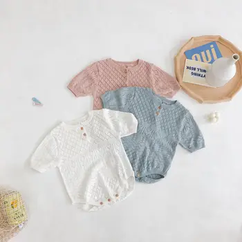 

2020 New Baby Girls Boys Cotton Knitted Romper Short Sleeve Summer Kids Jumpsuit 0-2t