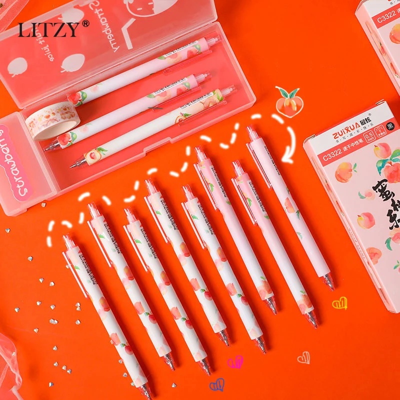 

LITZY Kawaii Peach Gel Pen Press Bullet Signature Pen for School Writing Tool Cute Peaches Neutral Pen Office Stationery Suppliy