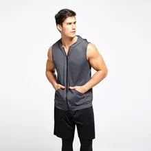 Летняя мужская майка без рукавов быстросохнущая дышащая нижняя с капюшоном Влагоотводящая Футболка повседневный жилет спортивные топы