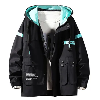 

Jacket Coat Men's New Style Fashion Patchwork Casual Large-Sized Cap Coat Slim-fit Hip Hop Fashion Pure Color Hooded Coat