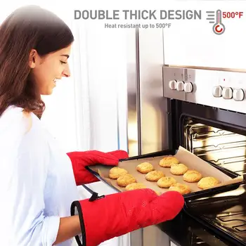 

Homemaxs 2PCS Baking gloves Oven Mitts with 2PCS Heat Resistant Pot Holder Pad Protective Oven Gloves kitchen Baking tool