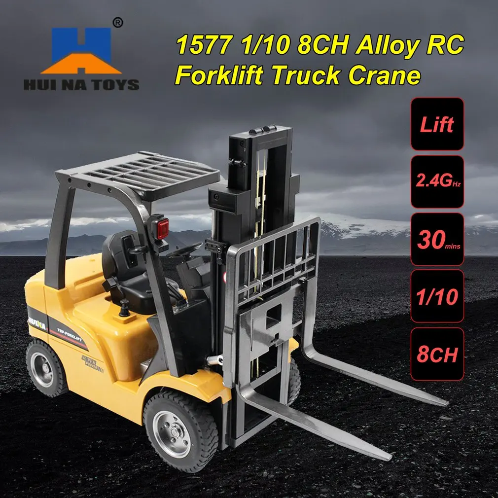 

HUINA TOYS 1577 1/10 8CH Alloy RC Forklift Truck Toy Crane Construction Car Vehicle with Sound Light Workbench Lift RTR Kid Gift