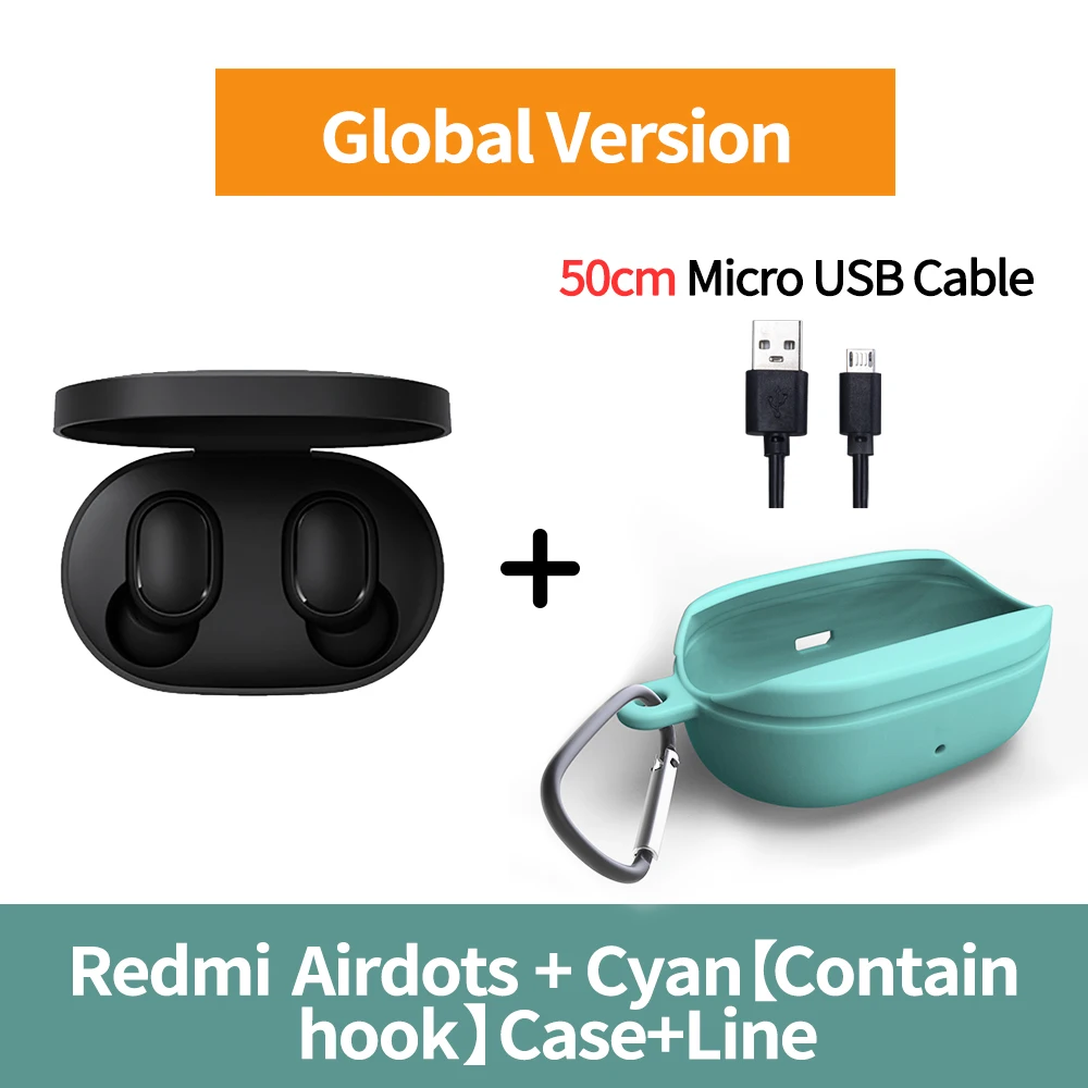 Xiaomi Redmi Airdots TWS Bluetooth 5,0 наушники стерео беспроводные активные шумоподавления с микрофоном Bluetooth Наушники управление AI - Цвет: CyanCase 50cmline