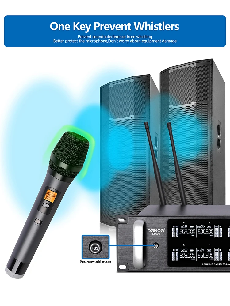 전문 UHF 무선 마이크 시스템 무대 가라오케 컨퍼런스 마이크 용 8 채널 무선 핸드 헬드 다이나믹 마이크