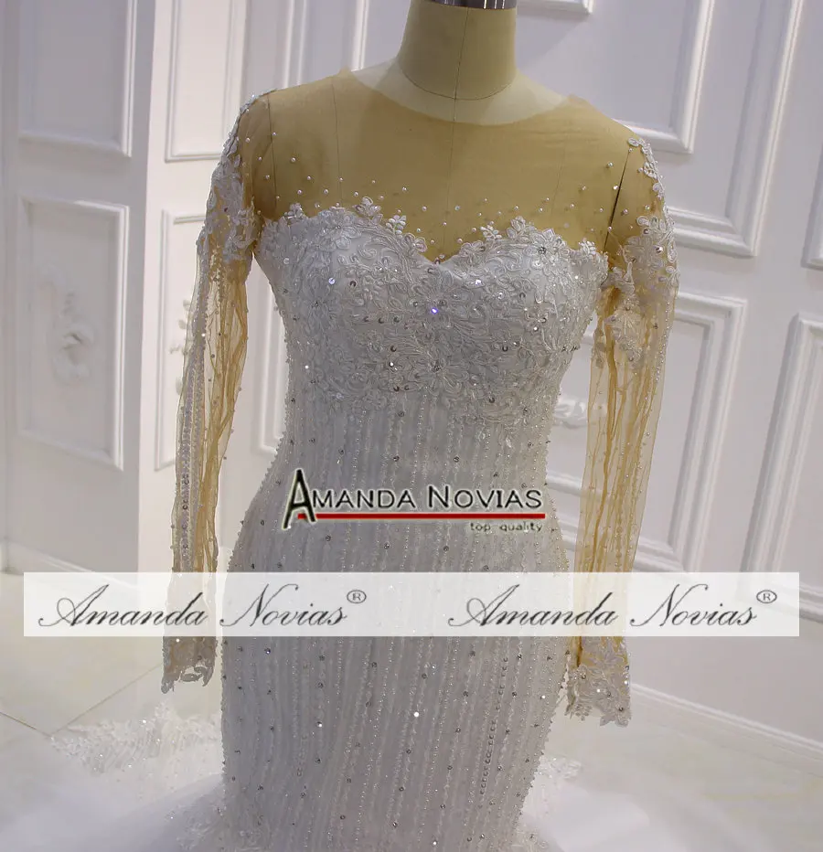 Полная Русалка отделка бисером свадебное платье с длинными рукавами Новое свадебное платье-Русалка