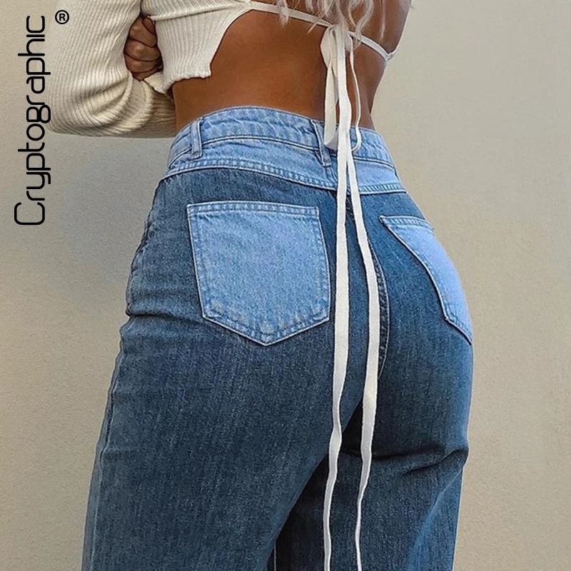 

Cryptographic Panelled Fashion High Waist Jeans Denim Women Pants Hip Hop 2020 Fall Winter Harajuku Bottom Boyfriend Jeans Loose