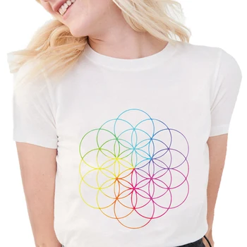

New Harajuku T-shirt Women ColdPlay Full Of Dreams Line Art Series T shirts Geometric Print Tops Slim White T shirts S679