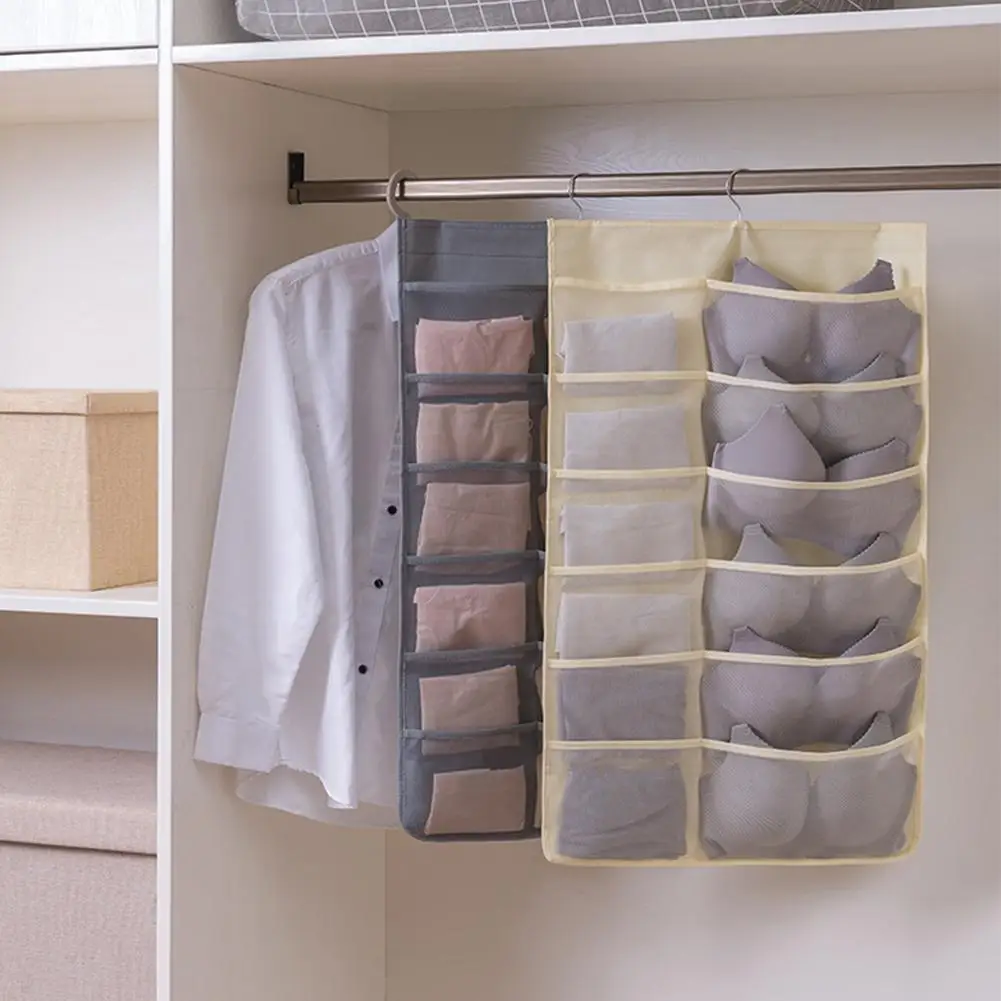 

Multifunction Folding Clothing Storage Bag Clear Hanging Bag For Wardrobe Hanger Storage Underwear Rack Bags Socks Bra Orga N9U9