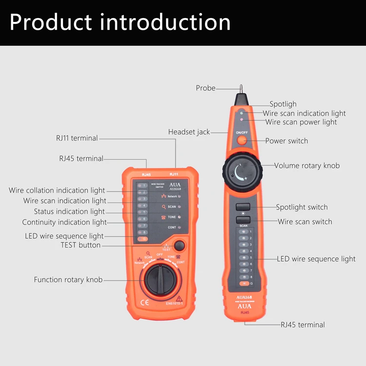 Тестер сетевого кабеля детектор AUA168 RJ11 RJ45 Cat5e 6 телефонная линия трекер