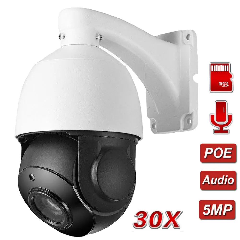 5MP POE PTZ IP Camera Outdoor Speed Dome Audio 128GB SD Card Security Camera Pan Tilt 30X Digital Zoom Network CCTV Surveillance