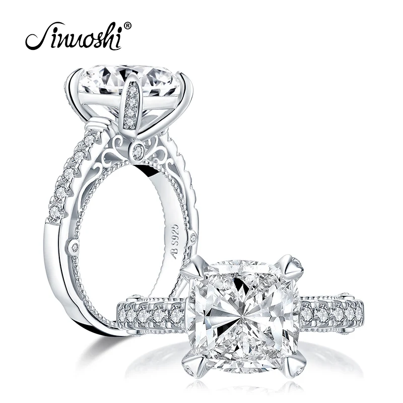 AINUOSHI Мода 925 пробы серебро 10x10 мм подушки с Обручение кольцо с искусственным бриллиантом Свадебные 5.0ct свадебные ювелирные кольца AINUOSHI Мода 925 пробы серебро 10x10 мм подушки с Обручение кольцо с искусственным бриллиантом Свадебные 5.0ct свадебные ювелирные кольца