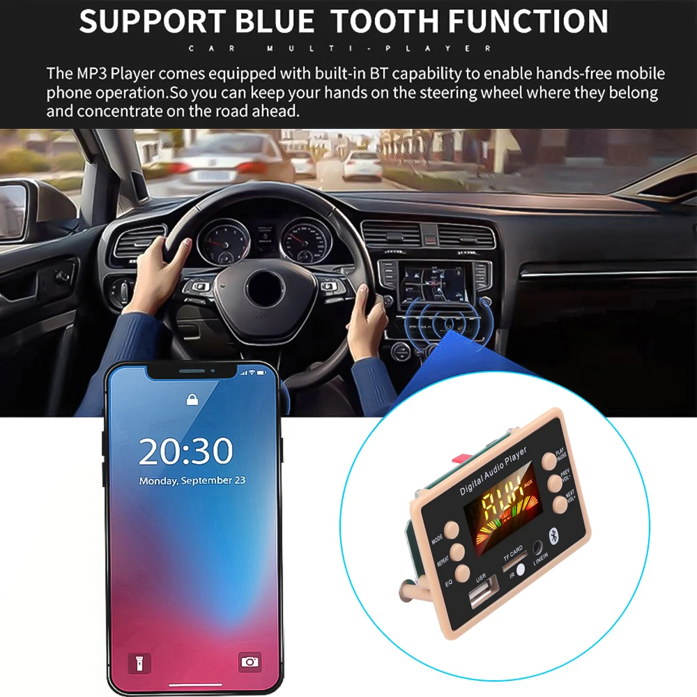 Bluetooth 5.0 5V12V Car MP3 Player MP3 Decoder Decoding Board Module Support WMA WAV TF Card Slot / USB / FM Remote Board Module mp3player juice