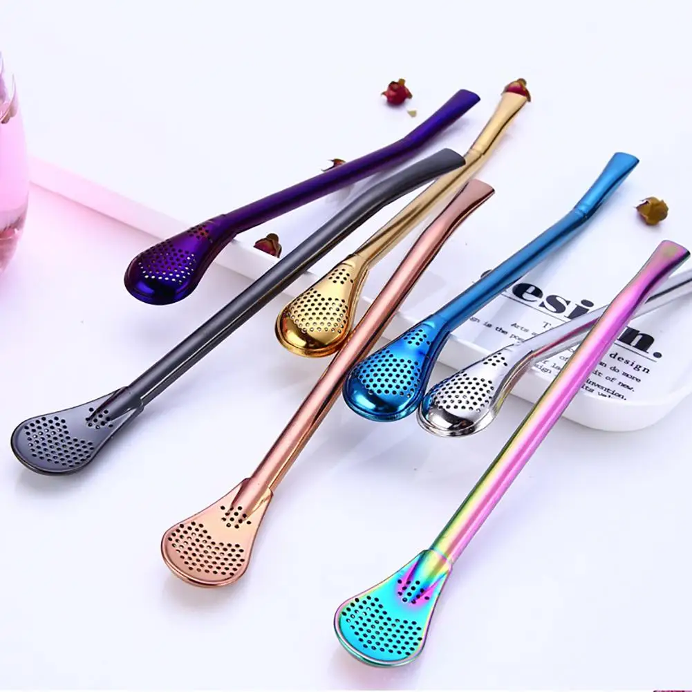 

Reusable Stainless Steel Tea Drinking Straws Stirring Rod Spoon Filter Bombilla straw