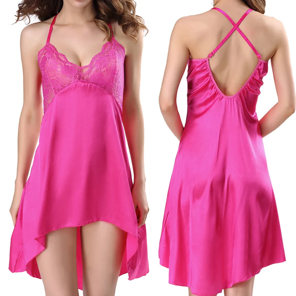 Hot Sexy Lace lingerie Teddies Bodysuits Erotic Lingerie Sleepwear Women Summer Sleep Dress Halter Backless Babydoll Dress