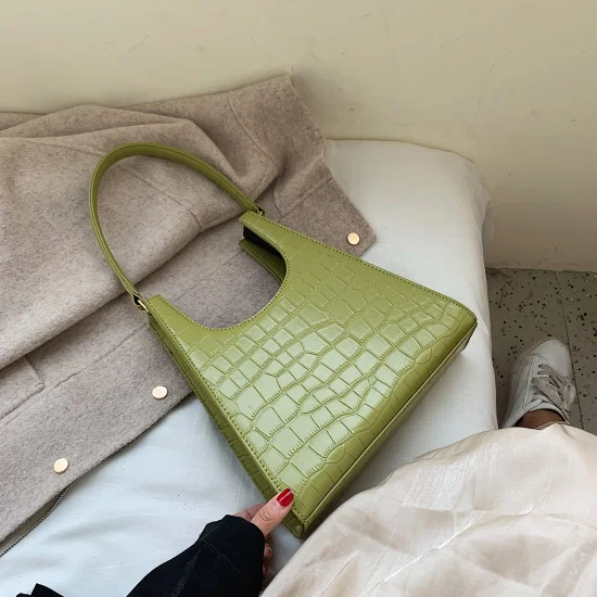 Однотонные Ретро Треугольные сумки через плечо для женщин Роскошные качественные женские сумки с каменным узором элегантные ручные сумки - Цвет: Зеленый