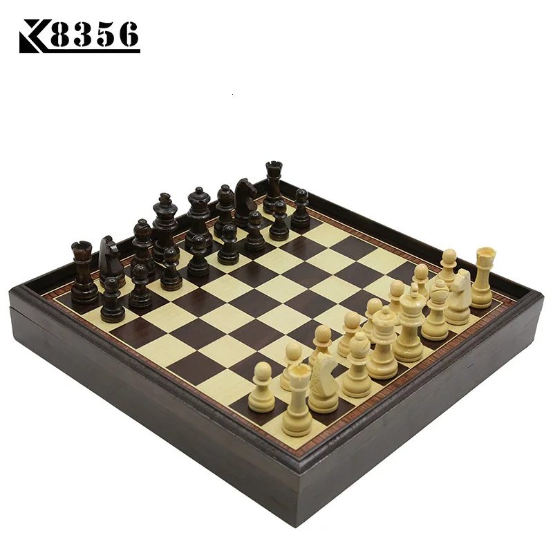 

K8356 Hot Board Game Wooden Chess Set Box Wooden Table Environmental Protection Natural Green Water Paint Desktop 310*310*53mm