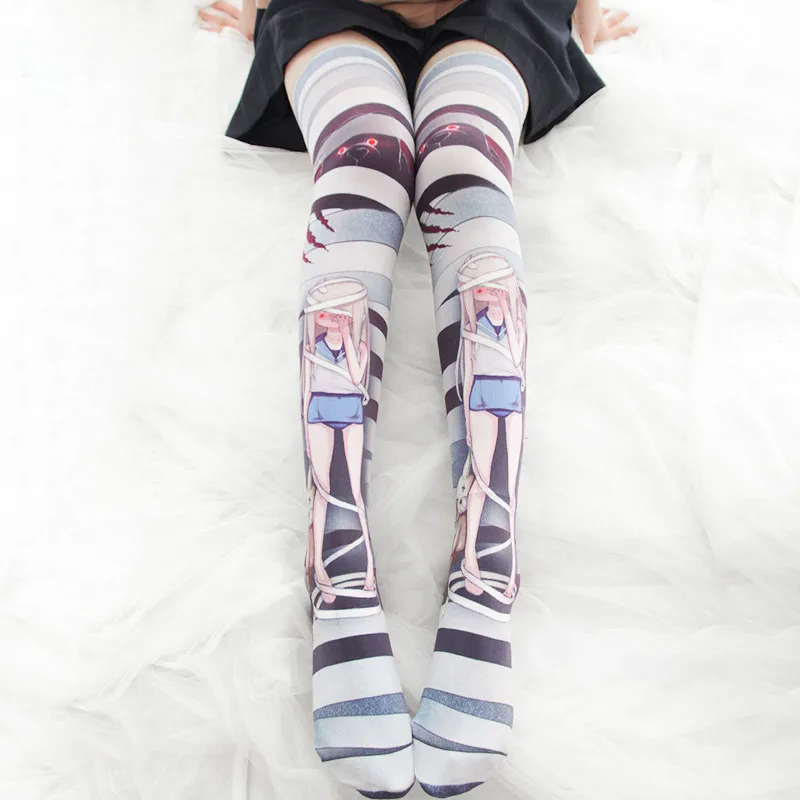 Милые японские Лолита темно панк мультфильм кукла чулки с принтом девушки бархат молодой девушки Kawaii выше колена чулки для косплея Косплей - Цвет: Picture color