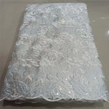 

New arrival ivory embroidery lace fabric with sequins dress lace fabric wedding gown dress worlwide shipping 130cm width