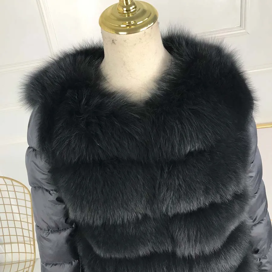 Новое натуральное лисьее меховое пальто шуба Женская зимняя пуховая куртка с мехом песца пухвик с мехом с воротником с