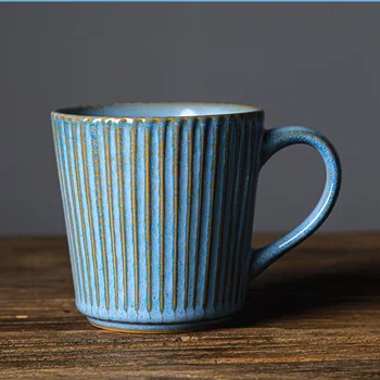 

400ml Retro Threaded Mug Japanese Ceramic Kiln Glazed Coffee Cup Nostalgic Style Stoneware Mug Milk Cup