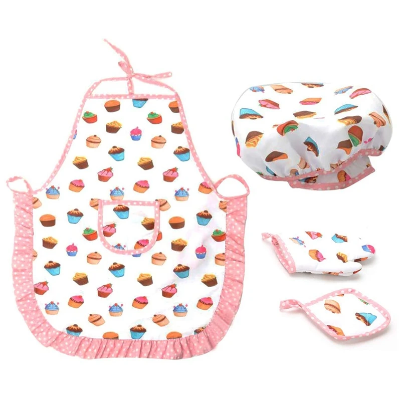 4Pcs Kids Cooking and Baking Set Includes Apron for Little Girls Chef Hat Toddler Dress Up | Дом и сад
