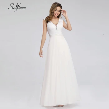 

New Women Maxi Dress Summer Double V-neck Floral Lace Empire Waist Sleeveless Party Dress Formal Elegant White Dress Robe Femme