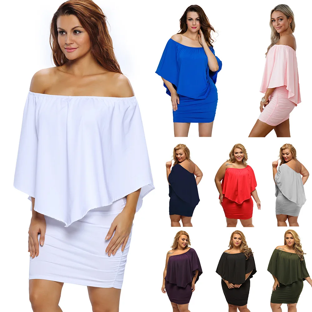 

Madam clothing OWLPRINCESS2020 New Style Horizontal Neck Flounced Tight Strapless Mini Slim Dress