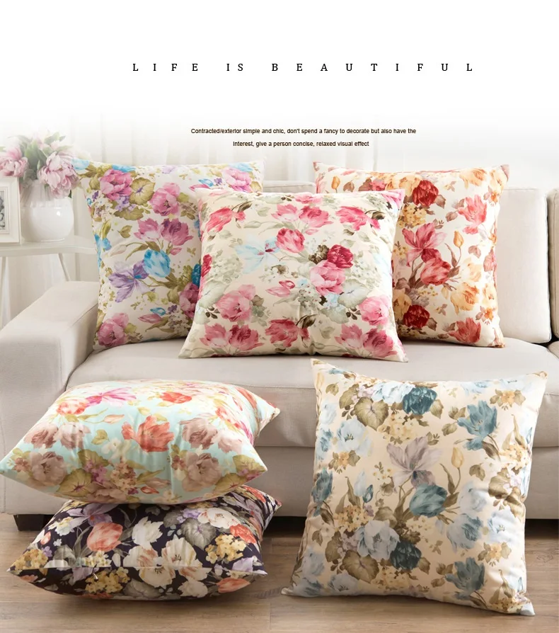 Vintage Home Decor Cotton Linen Pillow Case Sofa Waist Throw Soft Cushion Cover