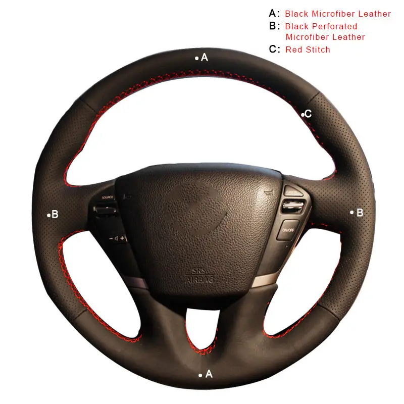Microfiber Leather Авто оплетка на рулевом колесе Крышка для Nissan Teana 2008-2012 Мурано 2009- Quest 2011- интерьер DIY автомобиль плетение - Название цвета: Microfiber Leather