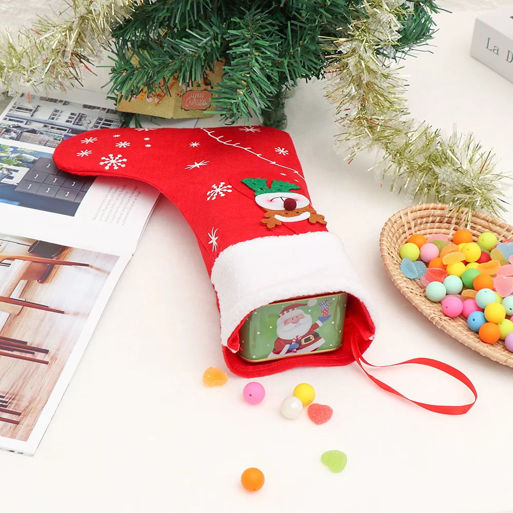 Christmas Stockings Fabric Santa Claus Sock Gift Kids Candy Bag Snowman Deer Pocket Hanging Xmas Tree Ornament