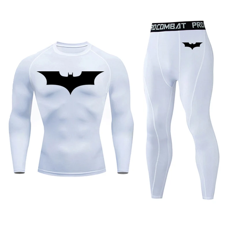 Брендовая мужская спортивная одежда с Бэтменом, компрессионная рубашка, костюм, мужские колготки+ леггинсы, повседневный мужской комплект для бега, футболка, одежда для тренировок - Цвет: set