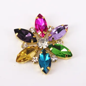 

3.5x3.5cm 1 pcs Gold Base Clear Crystal Rhinestones Sewing On Rhinestone Applique DIY Wedding Evening Dress