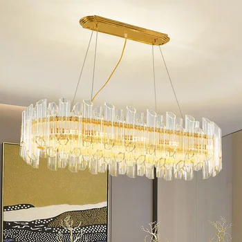 

Post-modern Gold Luxury Glass Crystal Pendant Light Restaurant Chandelier Fixture Hanging Lamp Hotel Nordic Lighting Droplight