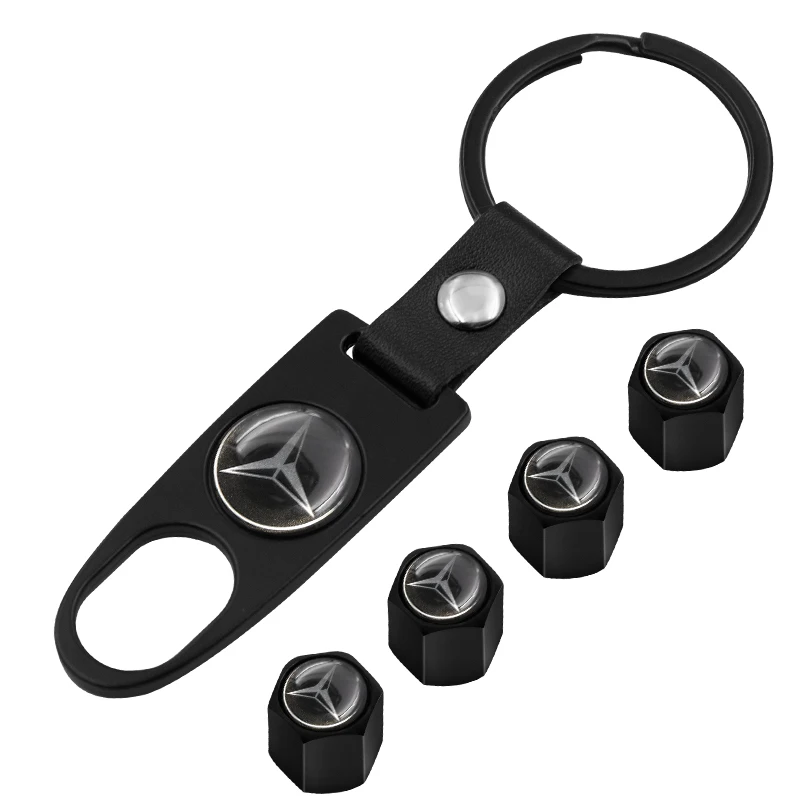 

1set 3D Metal Car Wheel Tires Valves Tyre Caps Stem Air Caps Car Emblem Keychain For Mercedes Benz AMG CLK CLA GLK GLE GLC x200