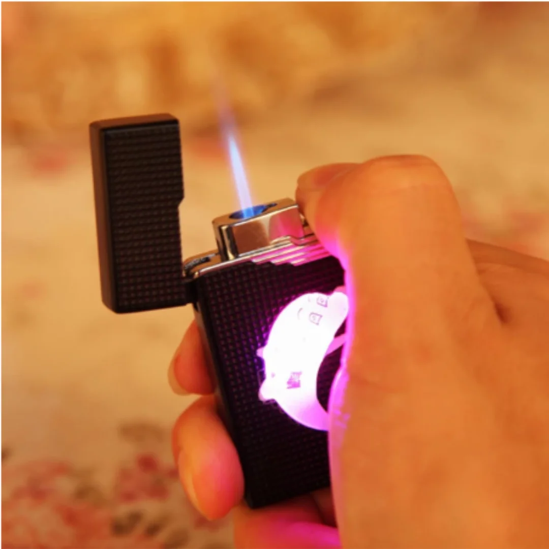 Pink LED Butane Jet Lighter, Torch Turbo Lighter, Colorful Flashing Light