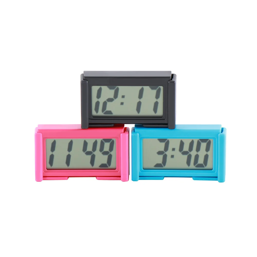 Interior Car Auto Dashboard Desk Digital Clock LCD Screen Self-Adhesive Bracket Car Clock Plastic Mini Time Clock With Battery