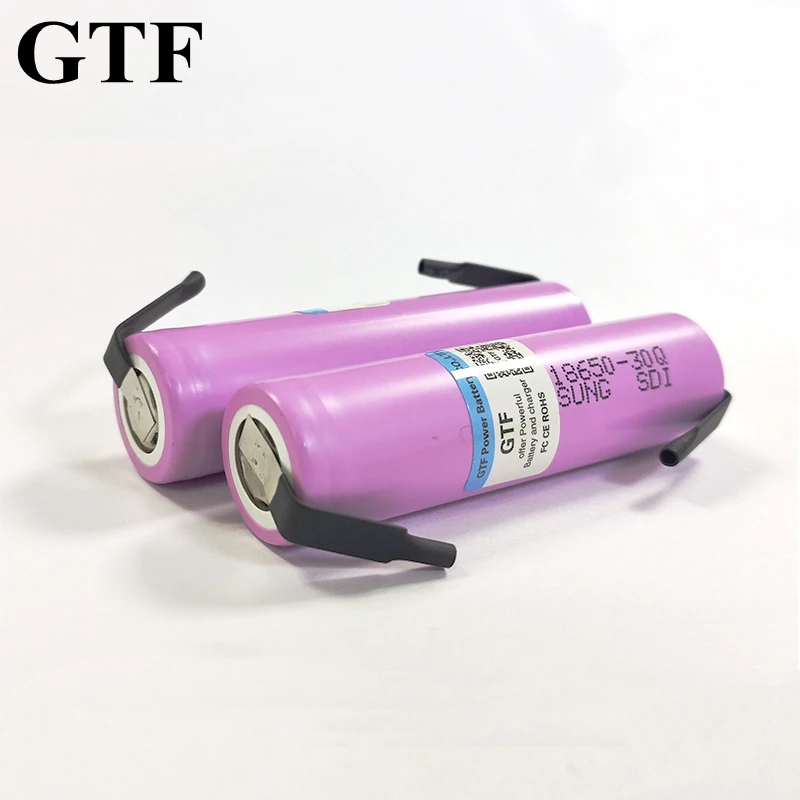 GTF 18650 3000mAh real capacity 3.7V Li-ion Battery for electronic product INR 18650 30Q 20A Rechargeable battery + DIY nicke