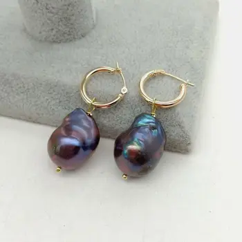 

Cultured Black Baroque Keshi Pearl Golden Plated Snap Closure Earrings