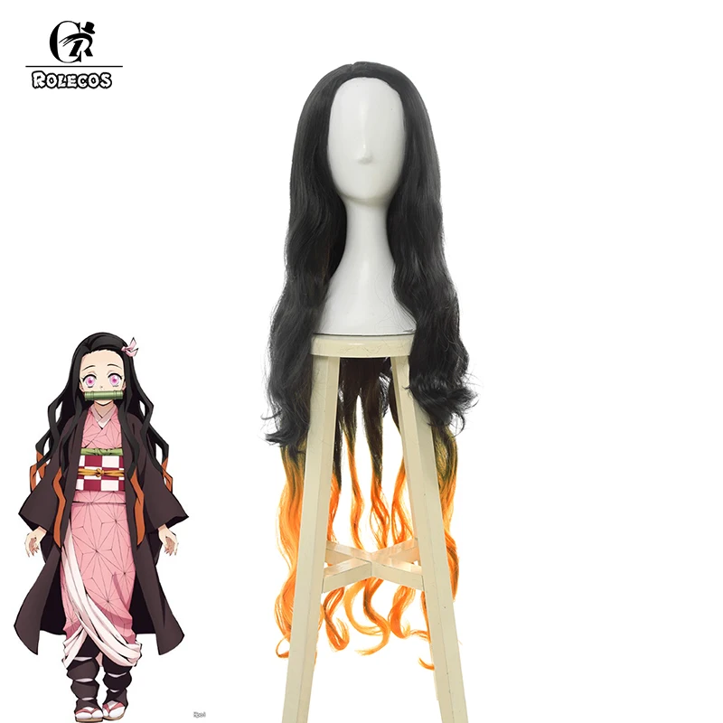 Rolecos аниме Kimetsu no Yaiba Косплей волосы Nezuko Kamado Косплей волосы длинные 105 см демон Slayer термостойкие синтетические волосы