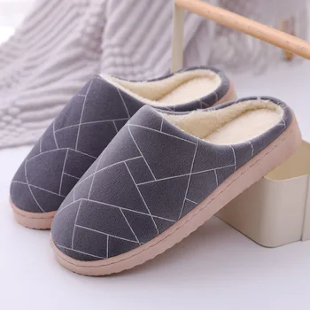 

New men Winter Slippers Shoes Soft Plush Cotton Non-Slip Floor Indoor Furry Shoes Slipper For House Home Couple Winter Slides