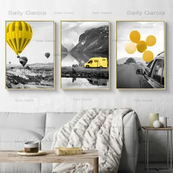 

Modern Travel Poster Landscape Yellow Air Balloon Prints Canvas Paintings Abstract Wall Art Pictures Living Room Home Decoration