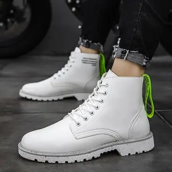 

Men Martins Boots Autumn Winter Short Boots Handsome Increase Student Boots British Off Wind White Shoes Boats Zapatillas Hombre