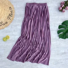 Женские миди юбки весна лето цвета металлик повседневные гофрированные длинные юбки модные шикарные юбки для женщин