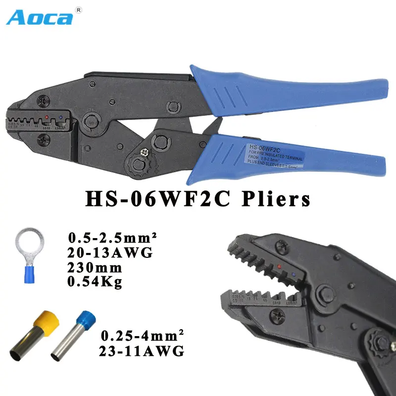Crimping pliers HS-06WF2C Jaw for plug /tube/insulation/no insulation/crimping cap/coaxial cable terminals kit 230mm clamp tools |