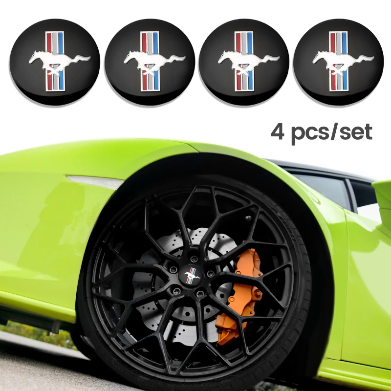 4pcs 56mm Aluminum Alloy Mustang Badge Car Steering Wheel Center