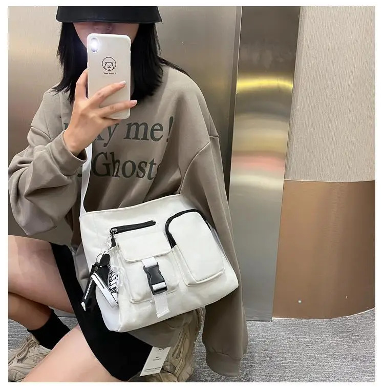 Ins Japanese Harajuku Dark Wind Canvas Bag Female 2021 New Trendy Fashion Popular Wild One-shoulder Diagonal Bag