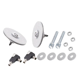 

Silver Racing Mount Bonnet Carbon Fiber Hood Pins Latch Key Locking Kit