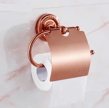 

Rose gold carved roll tissue paper holder European style polished pure brass bathroom shelf accessory