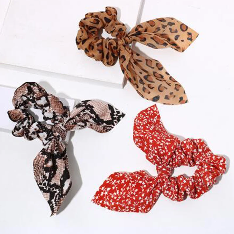 

Women Streamers Leopard Print Polka Dot Floral Print Elastic Bow Hair Rope Girl Hair Ties Korean Sweet Hair Accessories Headwear